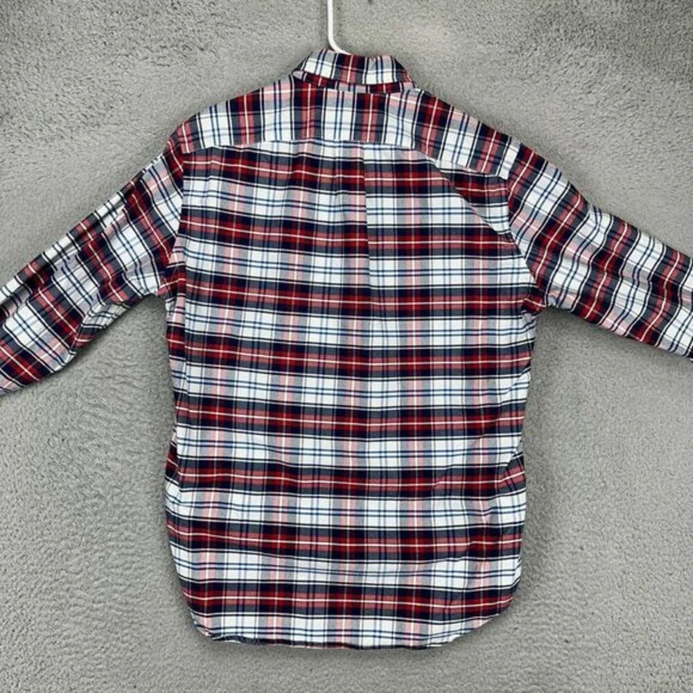 J Crew Oxford Button Down Shirt Adult Medium Red Blue Plaid Slim Fit Pocket Mens